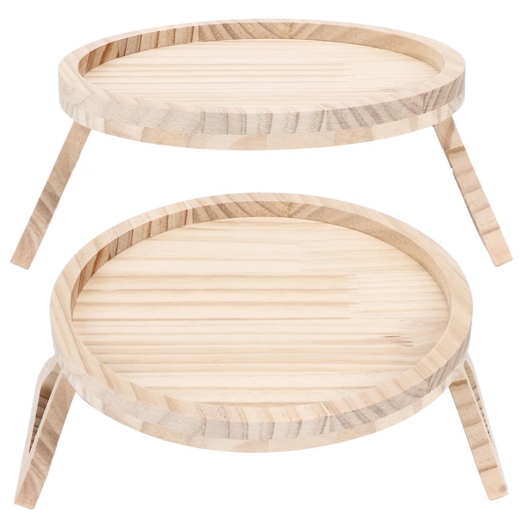 Clip On Tray Natural Bamboo 9.8in Round Home Couch Sofa Armrest Clip Tray Table for Snack Coffee