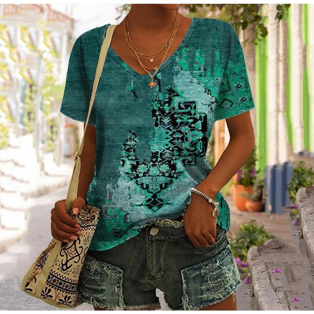 Retro T-shirt Women's Harajuku Clothes Summer Casual Short-sleeved Girl Shirt Floral Print Women's Oversized Top