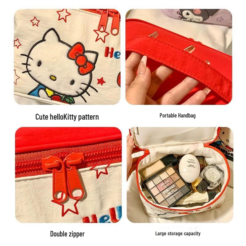 Vyšívaná kosmetická taštička Hello Kitty, Dámská velkokapacitní, Přenosná úložná taška na kosmetiku