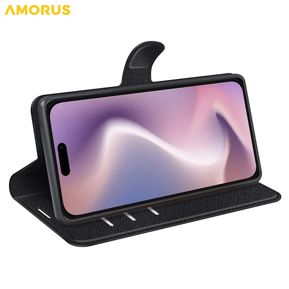 For iPhone 16 Wallet Case Litchi Texture Shockproof Leather Flip Stand Phone Cover