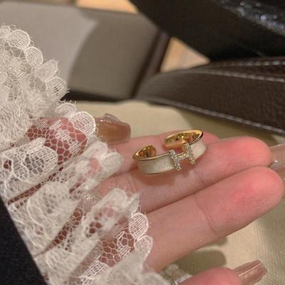 Women's Adjustable Diamond H-Letter Ring – Elegant Design for Socialites