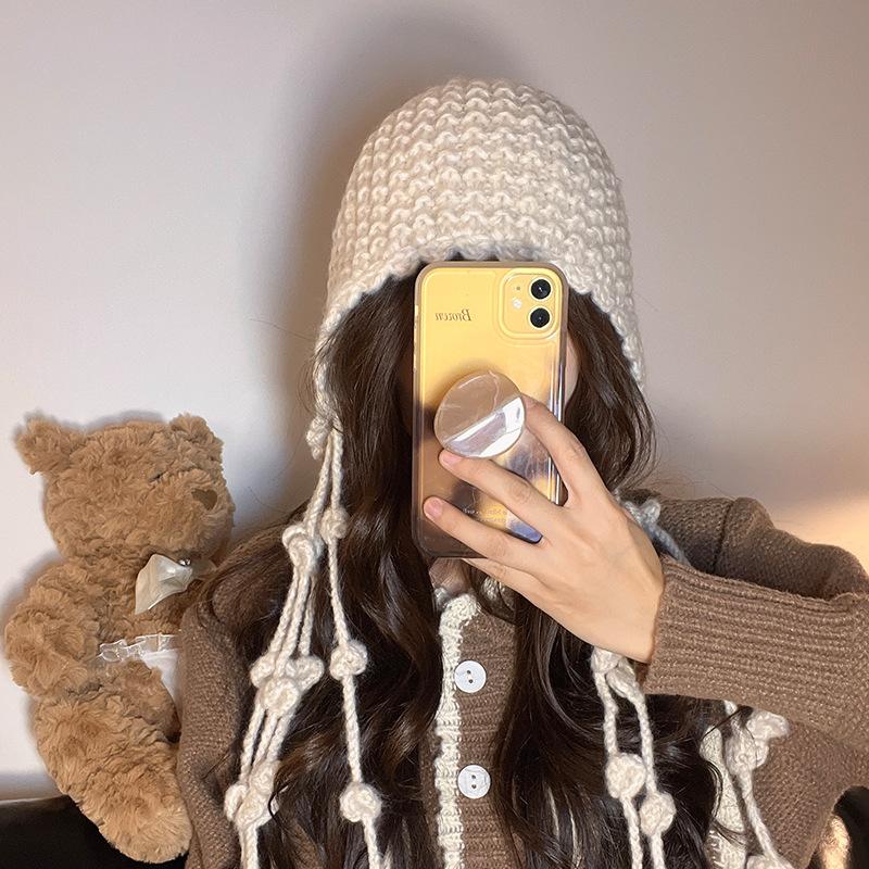 New Autumn and Winter Wool Hat Braid Tassel Pullover Hat for Women Outdoor Travel Warm Ear Protection Cute Knitted Hat