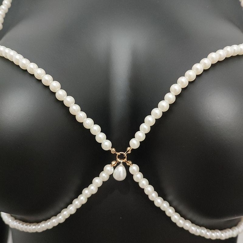 Delicate Handcraft Pearls Chest Necklace Formal Event Jewelry for Daily Wear and Layering