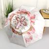 1pc Pink Floral Cross Frame Umbrella with Plastic Handle,Vibrant Cartoon Pattern,Multi-functional UmbrellaPT235