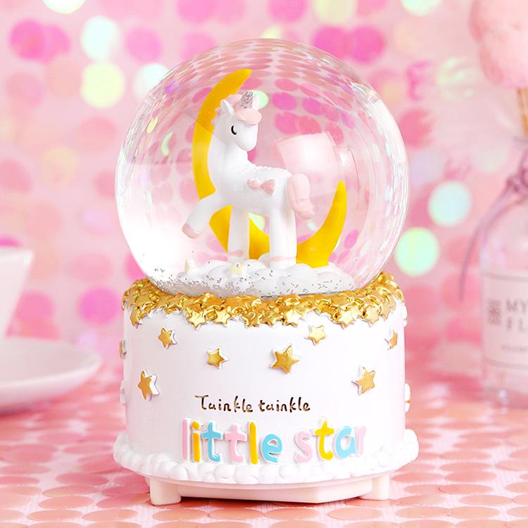 Dreamy Unicorn Crystal Ball Luminous Music Box - Snowflake Gift for Best Friend, Creative Qixi Present