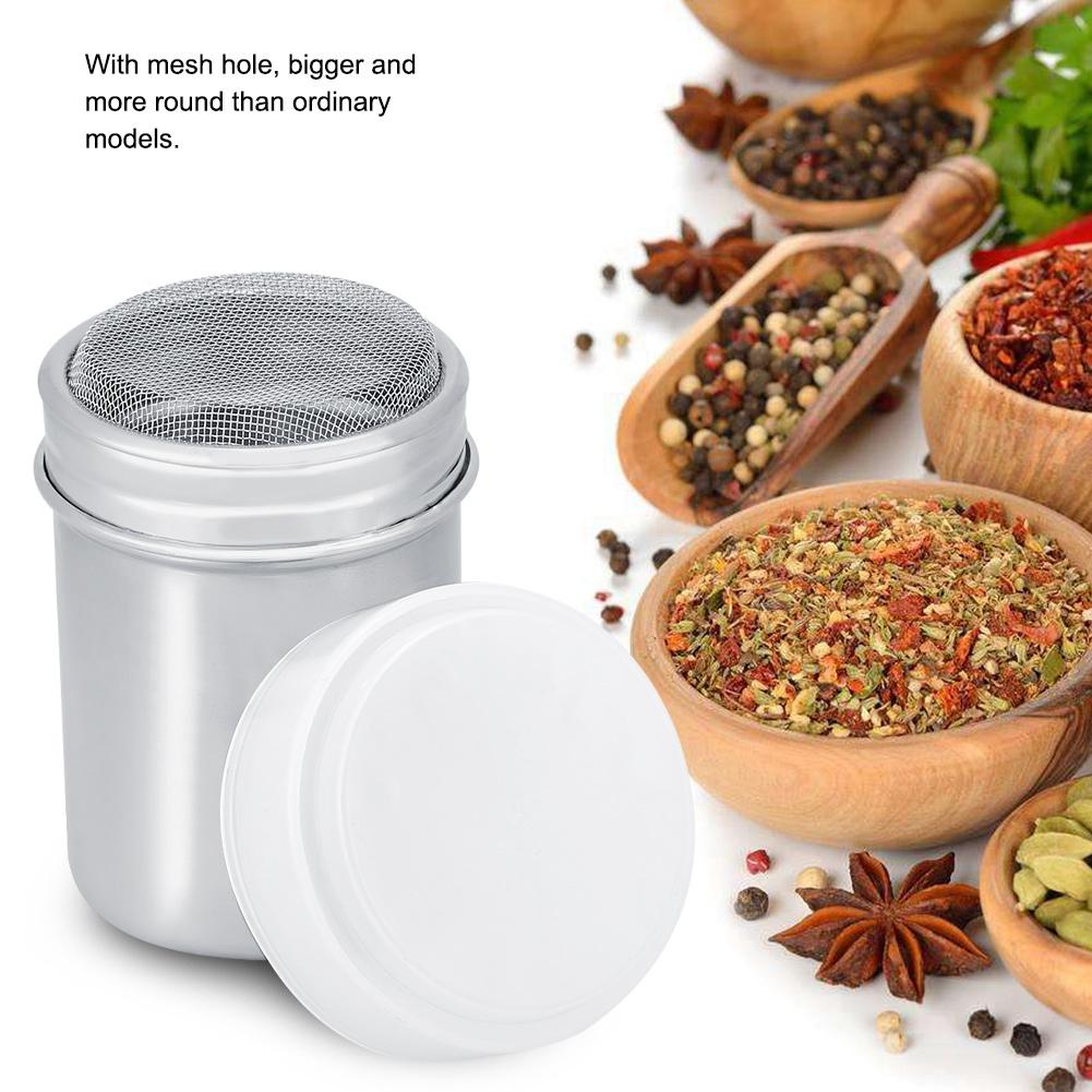 Stainless Steel Powder Shaker Pot Cocoa Sugar Coffee Pepper Spice (Concave L)
