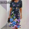 Lady New Dress 3D Printed Short Sleeve Mid-Length Dress Fashion Summer Autumn O-Neck Loose Vintage Dress Elegant Women Clothing