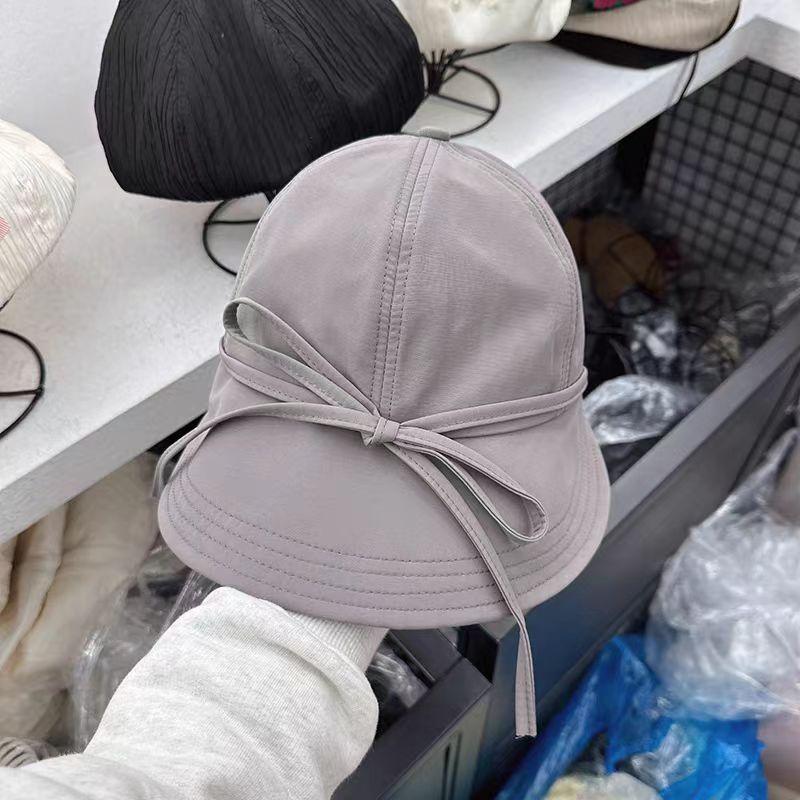 

Summer Quick Drying Bucket Hat for Women Fashion Solid Color Bowknot Wide Brim Sunshade Duck Tongue Cap Girls Outdoor Hat One Size сірий