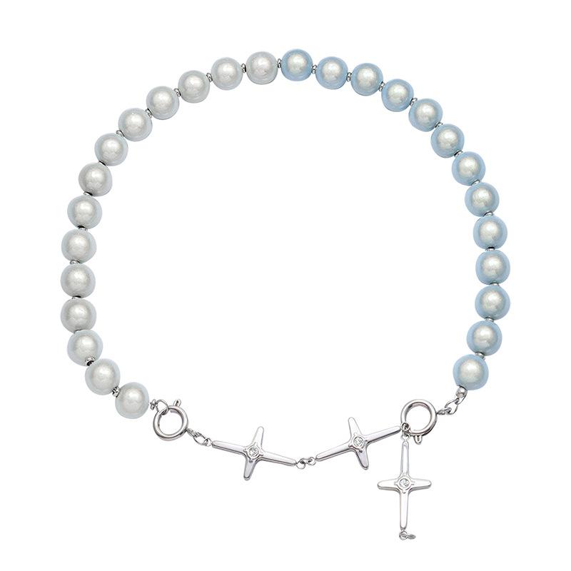 Vento Neutro Imperatrice Vedova Riflettente Imitazione Opale Perle Croce Zircone Intarsiato Acciaio al Titanio Collana Femminile