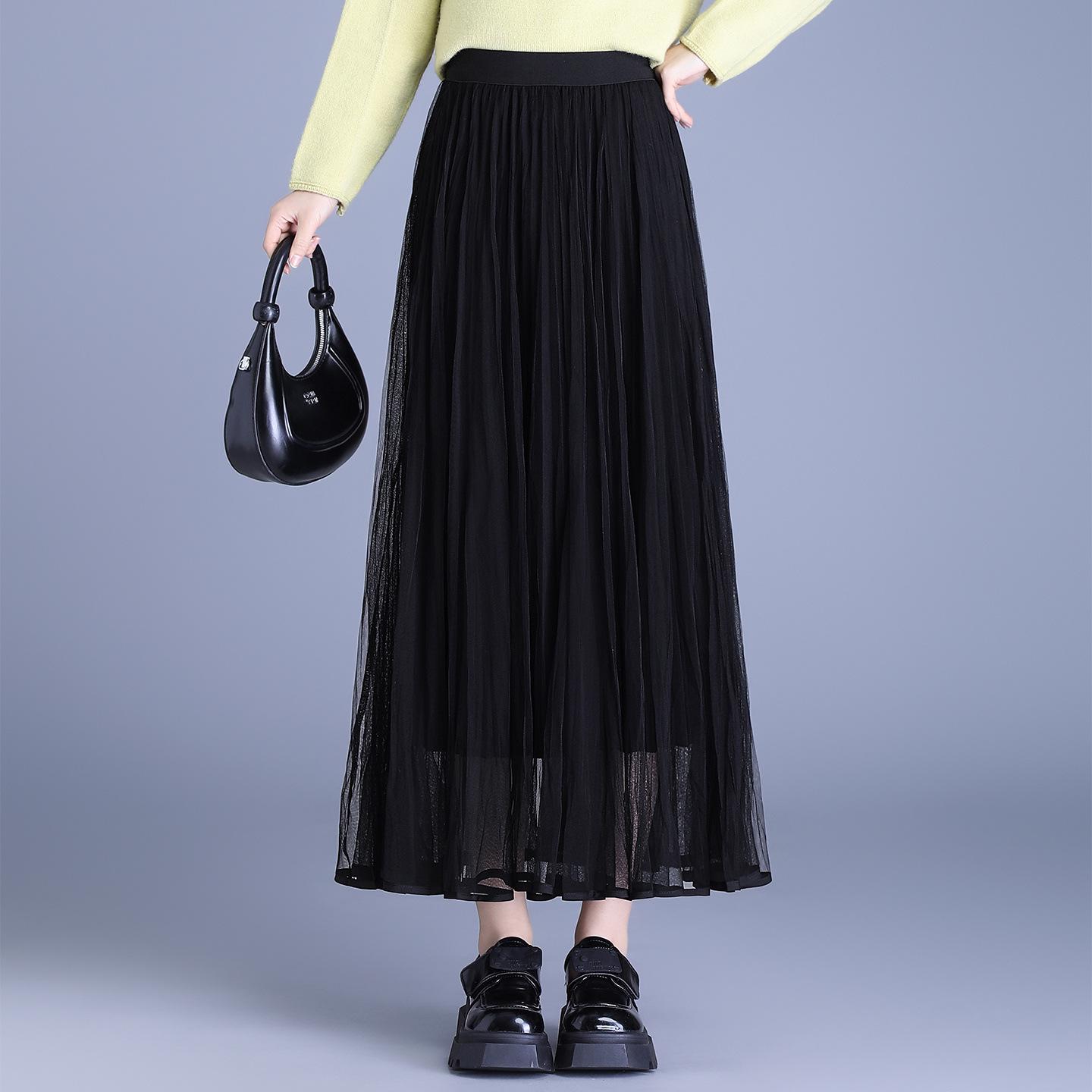 

Зима 2025 Реверсивная сетчатая плиссированная юбка на резинке One Size чёрный