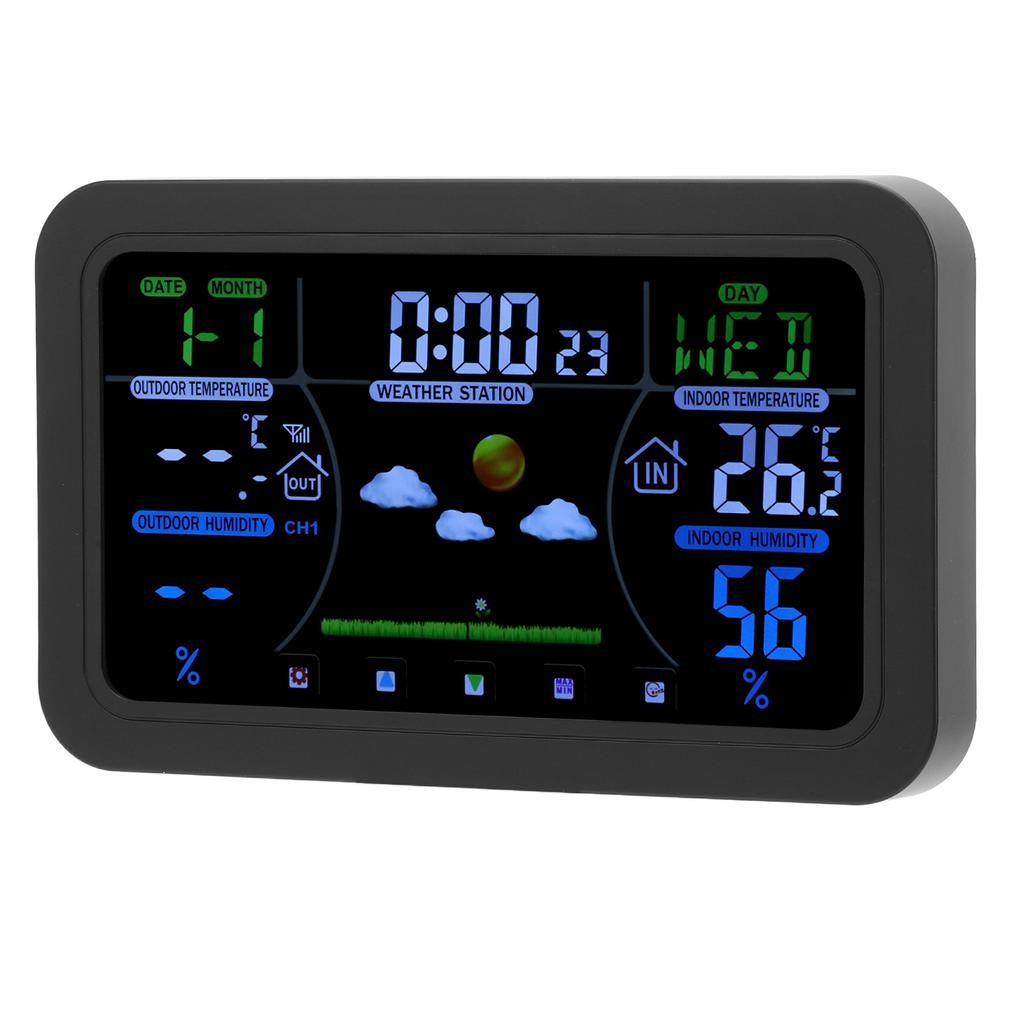 Hodiny s počasím HD 3 jasy, podsvícený displej, 12h 24h displej, multifunkční hodiny s předpovědí počasí