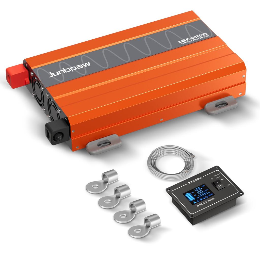 3080W Pure Sine Wave Inverter with GFCI Ground Fault Circuit 12V DC to AC 9000W Peak 5V USB and Wired Remote Control for and Solar Power Generation