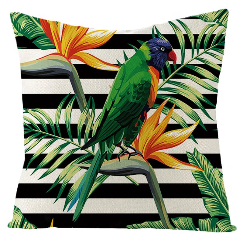 New Outdoor Waterproof Linen Pillow Case Tropical Green Leaf Cushion Cover