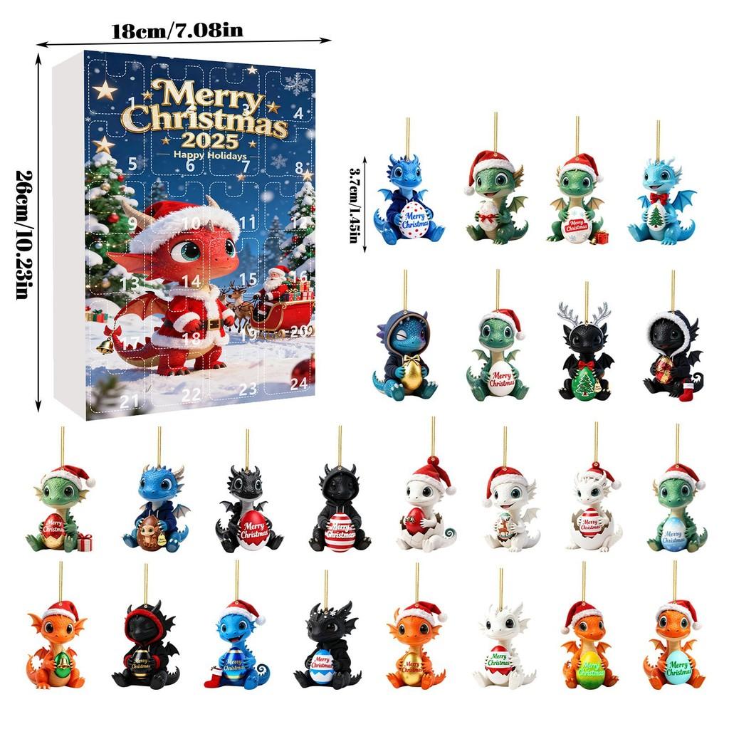 Christmas Countdown Advent Calendar With Cute Dragon Baby Ornaments For Holiday Decor