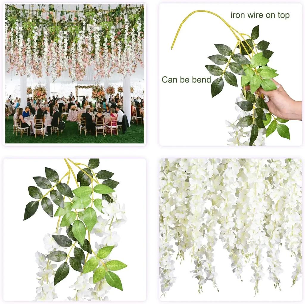 12Pcs Wisteria Flowers Ratta Extra Long Artificial Silk Flower Hanging On The Wedding Garden Outdoor Party Home Garden Decorat