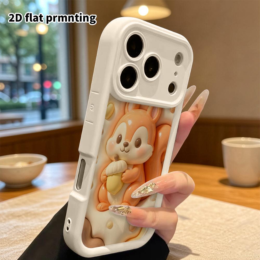 Phone Case: 2D flat design, fits iPhone 18, 17, 16, 15, 14, 13 Pro, features a hugging acorn little squirrel, perfect Christmas and Halloween holiday 