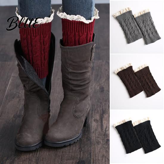 Calf Covers for Winter Socks Trim Knitted Pair Lace Boots 1 Thick Keep Warm Over-the-Knee