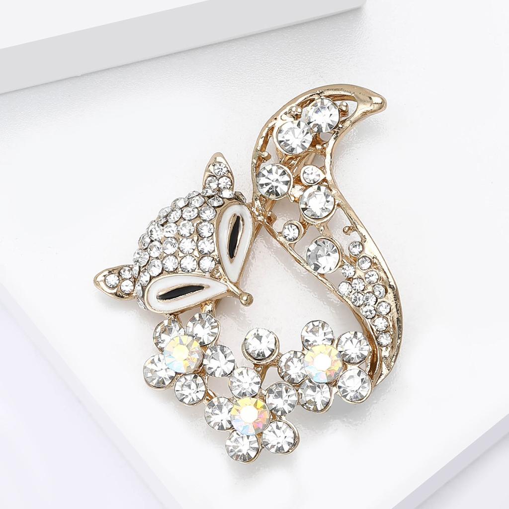 Rhinestone Ladies Fox Brooch for Women Clothing Coat Crystal Animal Pins Party Jewelry Accessories