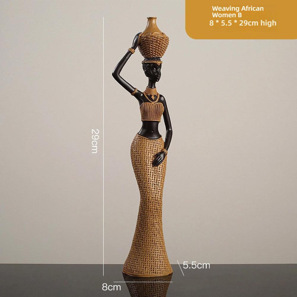 

Скульптура африканской женщины из племени - Резная вручную статуэтка предка из смолы, Этно-шик декор для книжной полки для демонстрации культурного наследия