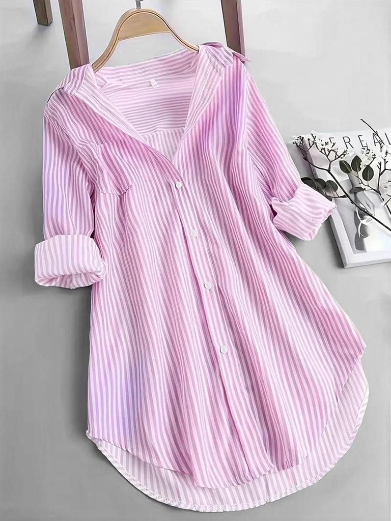Classic European & American Women's Striped Long Sleeve Casual Top