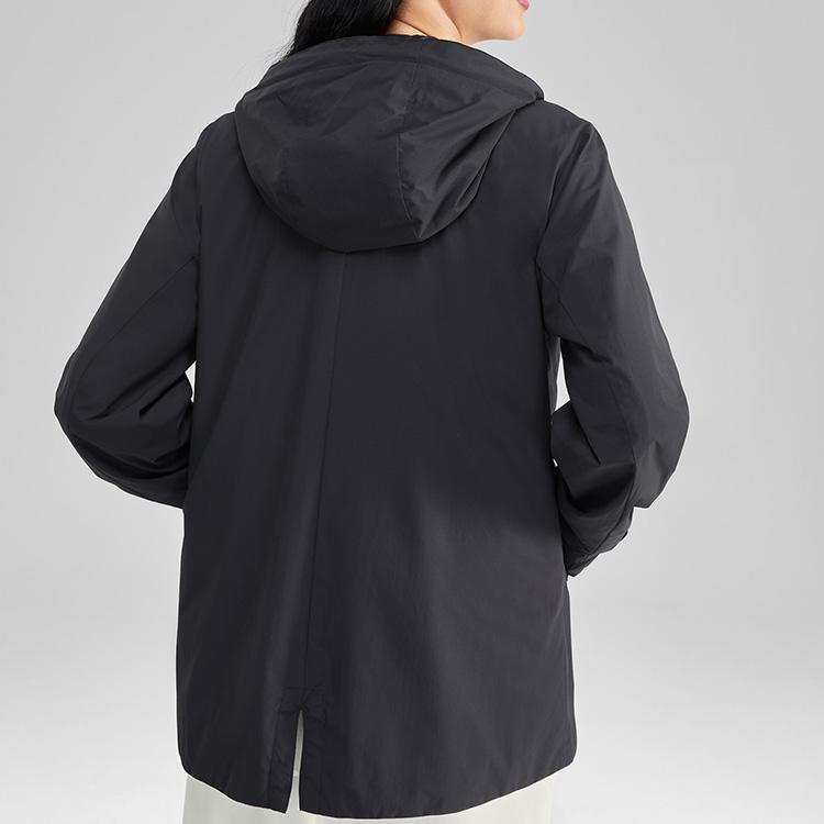 Skechers FW23 Stroll Series Solid Logo Casual Hooded Jacket Women jackets Deep-Night-Black L323W121-03B6