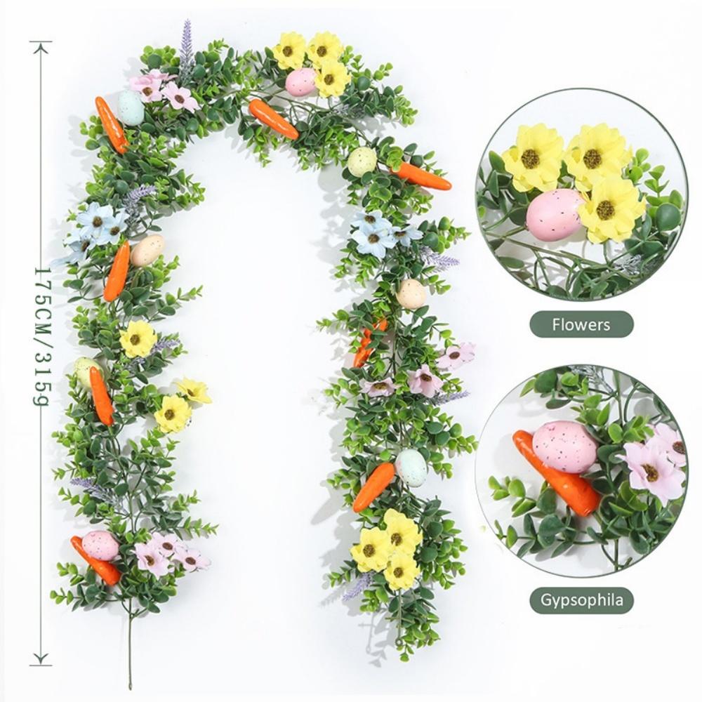 Easter Egg Spring Wreaths Vines Artificial Flower Garland Multi Colored Hanging Wall Decoration For Doorways, Table Centerpieces