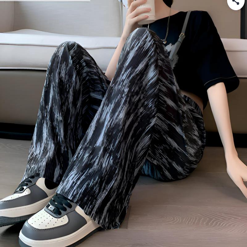 [YOUNGSVILL] -5 КГ Волшебные плиссированные брюки Свободный размер Black