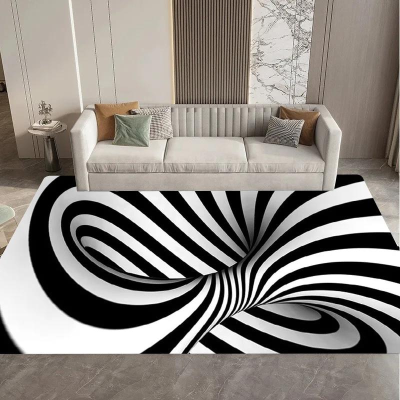 Visual 3D Black and White Grid Illusion Vortex Trap Mat Rug for Bedroom Sofa Living Room Decoration carpet