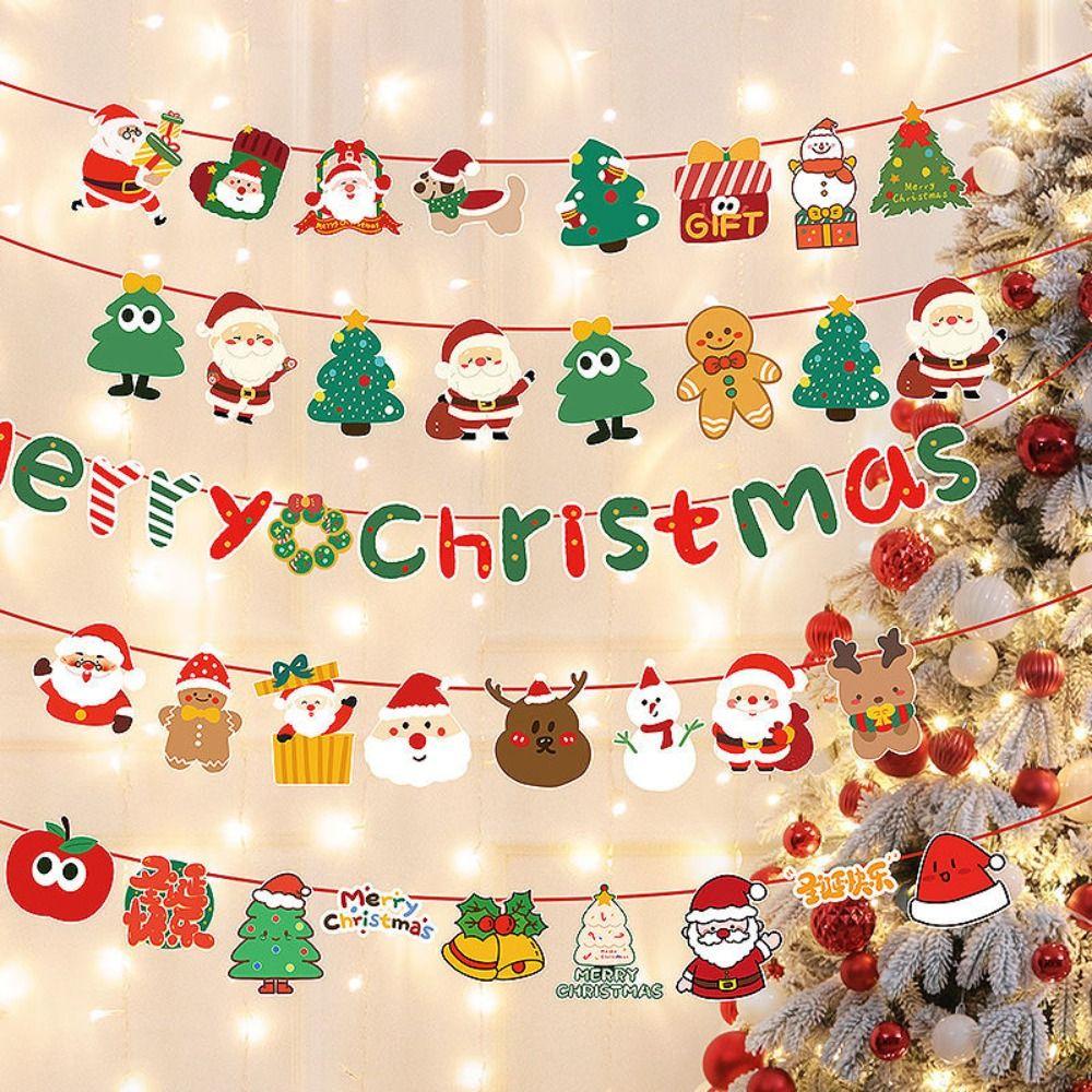 Paper Christmas Banner Pull Flag Design Christmas Theme Merry Christmas Decor Wall Hanging Garland Christmas Ornaments