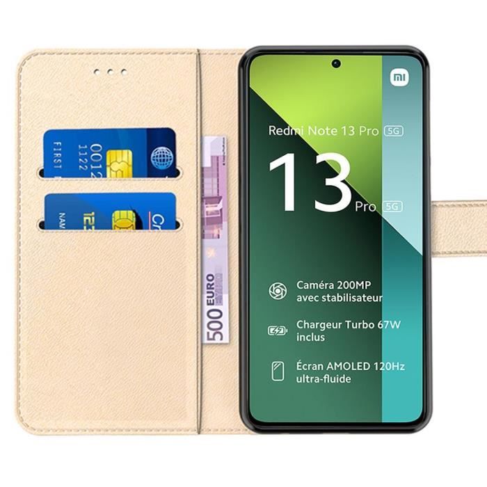 Skal - E.F.Connection - för Xiaomi Redmi Note 13 Pro 5G - Lädereffekt - Stöttåligt - Kortficka - med 2 härdat glas