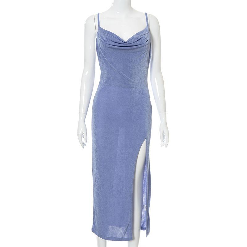 Side Slit Slim High Waist Sundress Women Summer Vacation Beach Sexy Backless Dresses Womens Solid Bodycon Elegant Evening Dress Lady Clubwear