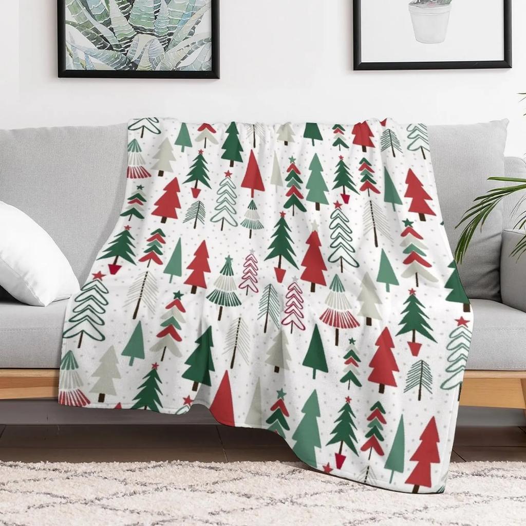 Classic Christmas Tree Throw Blanket Faux Fur Soft Warm Blanket for Bed
