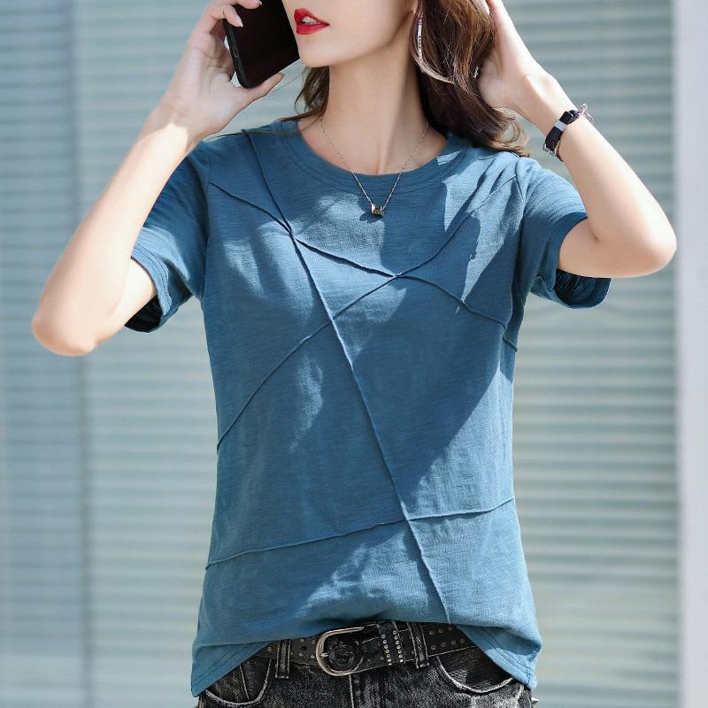 T-shirt da donna a maniche corte in cotone slub, taglia grande, vestibilità larga, estiva, casual, da indossare sotto