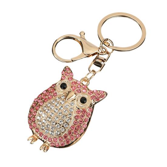 Rhinestones Owl Keychain Exquisite Owl Crystal Keychain with Rotating Lobster Clasp Elegant Bag Charms розовый