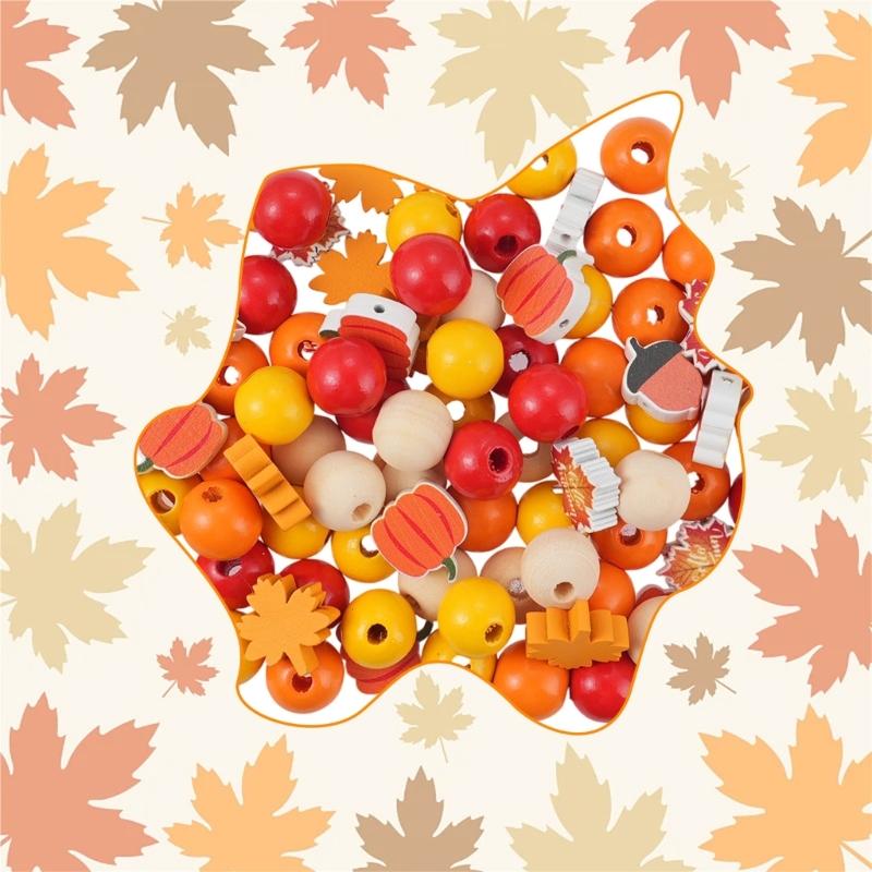 User Friendly Wooden Beads Set Thanksgiving Decoration Handmade Craft Easy Assembly Holiday Beads For Festival Projects