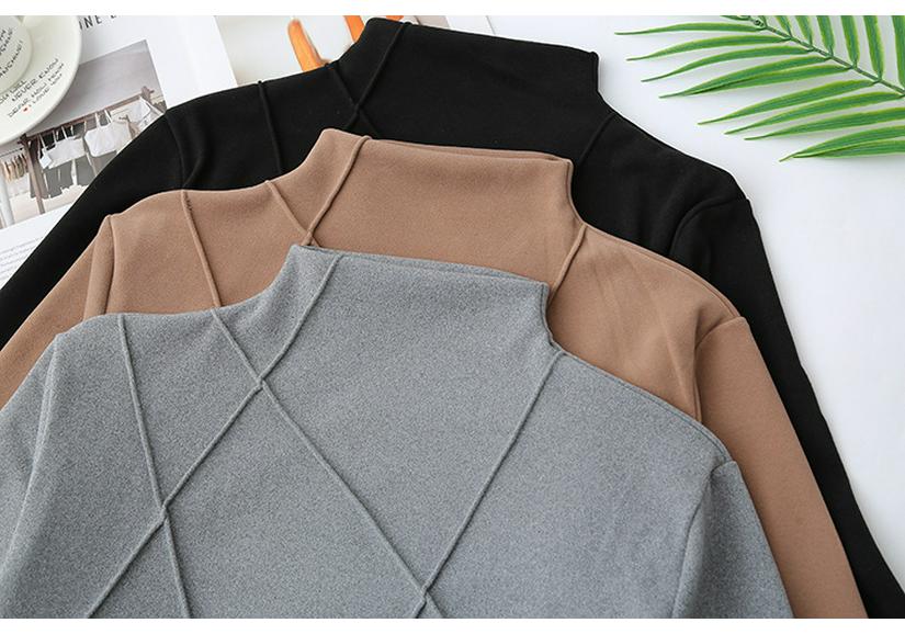 2025 Autumn Winter Plus Size German Velvet High Neck Diagonal Stripe Base Layer Shirt for Women