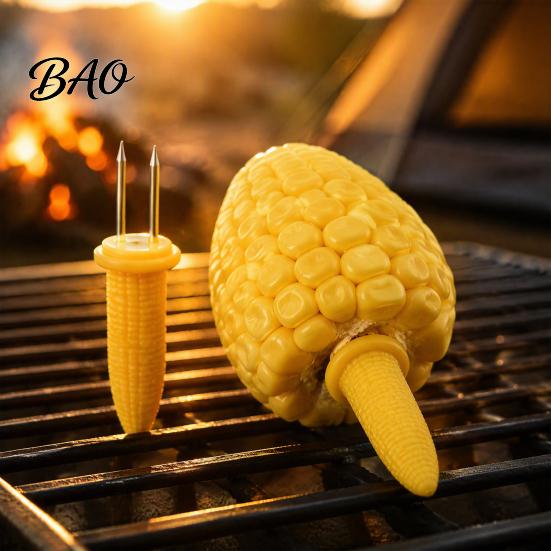 Stainless Steel Corn Holders Holders, Heat Resistant Shaped Handles, Double Barbecue Utensils for Needle Skewers Set Outdoor Camping And Home