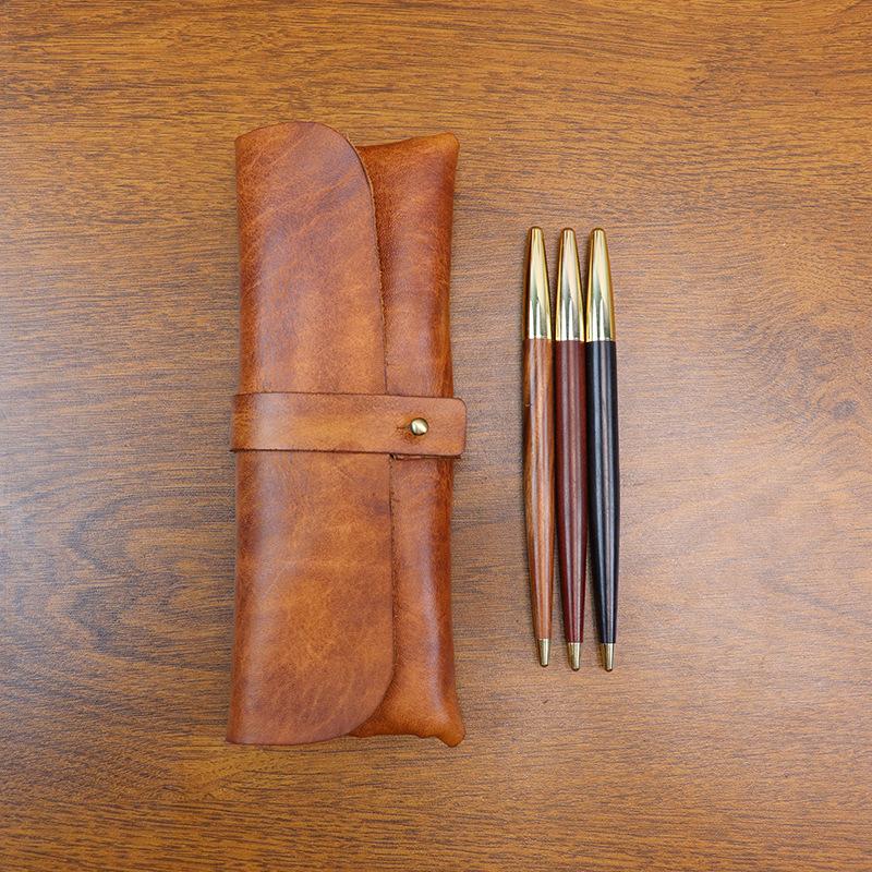 Korean Style Vintage Vegetable Tanned Leather Long Wallet Pencil Case Large Capacity Multi-Purpose Stationery Eyeglass Holder