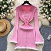 Elegant Knitted Dress for Women Autumn New Ruffle Edge V-neck Slim Long Sleeve Mid Length Ladies Evening Dresses Knitted Sweater