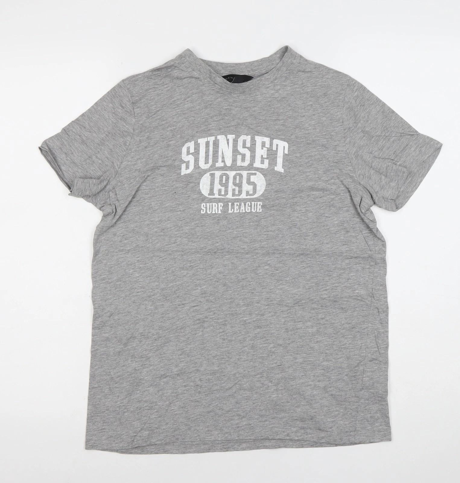 New Look Womens Grey Size 8 Graphic Surf Print Cotton Blend T-Shirt 2XL