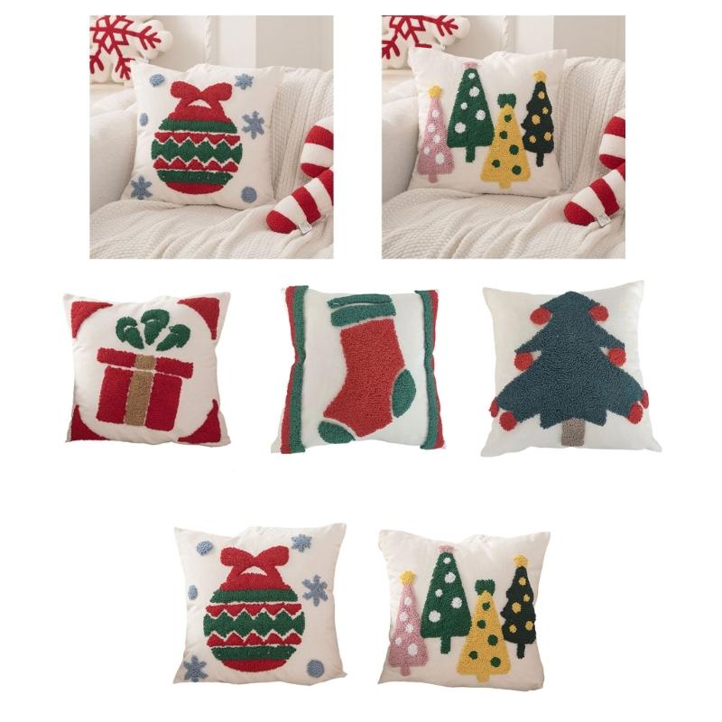 Festival Cotton Linen Cushion Cover With Christmas Tree Designs Soft Sturdy Pillowcase For Home Decoration
