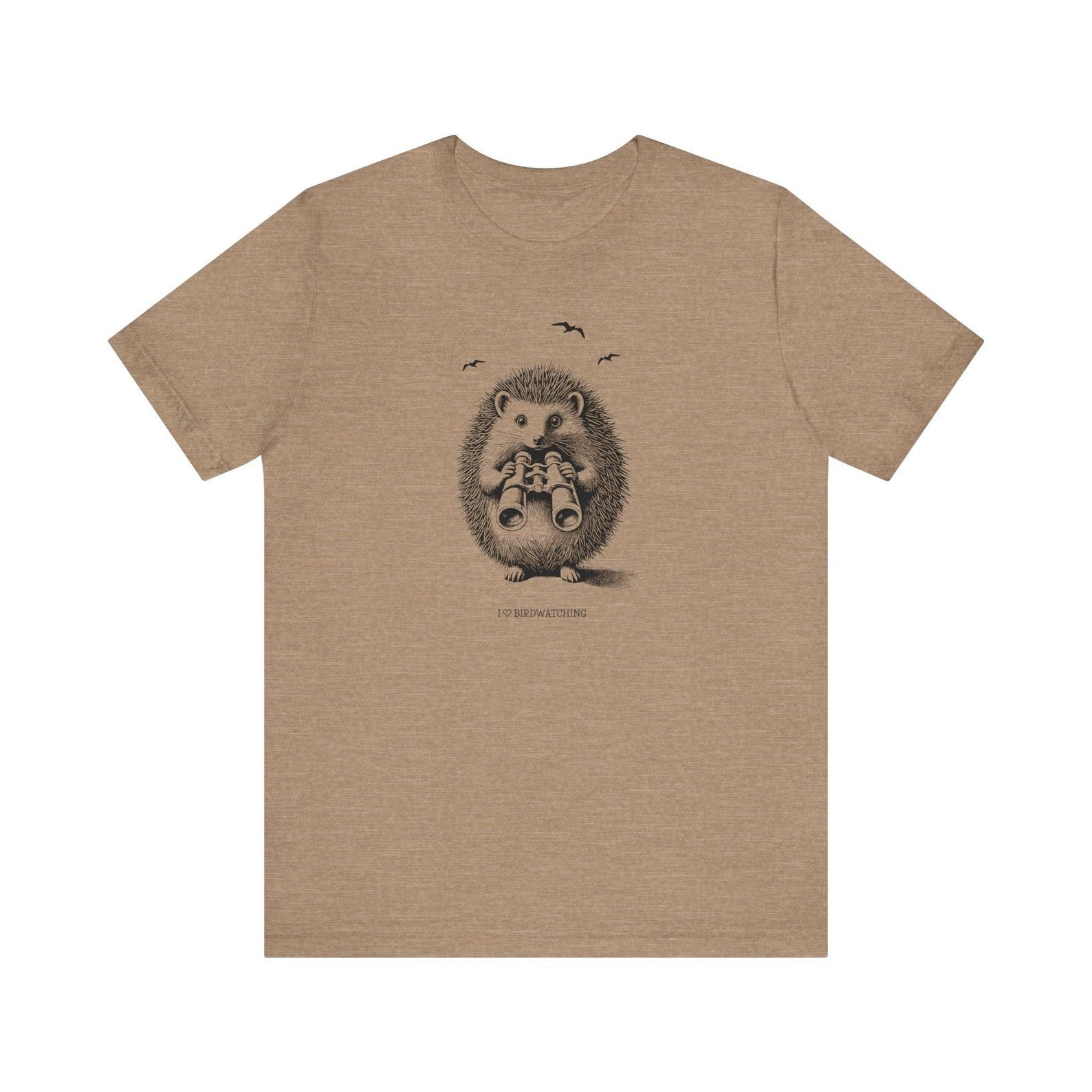 Hedgehog Birdwatching T-Shirt - Vintage Engraving Style 3XL