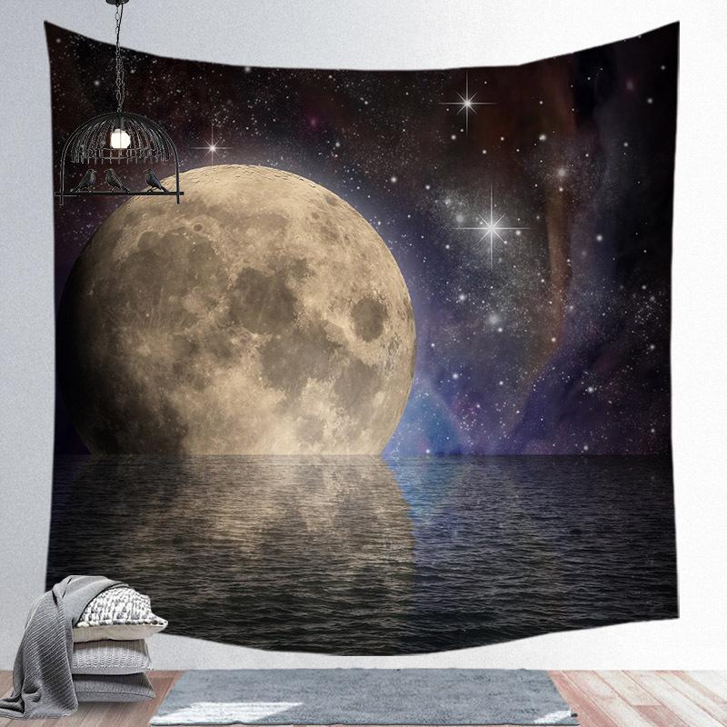 Starry Night Tapestry Mountain Moon Star Black Tapestry Psychedelic Witch Wall Hanging Bedroom Living Room Decoration Aesthetics
