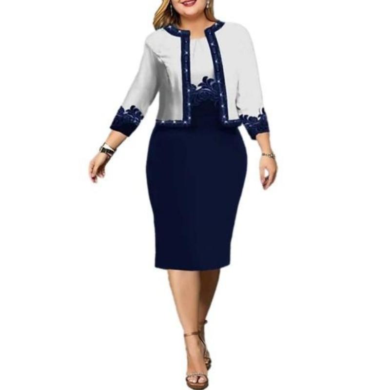 Plus Size Women Spring Summer Solid Dress Suits Floral Printed Cardigan Tops and Tank Dress Casual Elegant Two Piece Sets