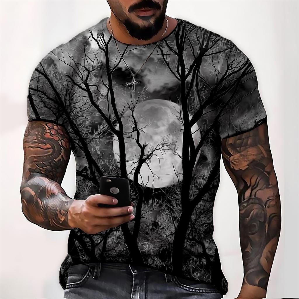 Men's Casual Printed Short Sleeve T Shirt Lightweight Breathable Crew Neck Tee Halloween Theme Graphic Design