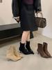 2025 Autumn and Winter New Retro High-heeled Short Boots Women's Thin-heeled Metal Buckle Martin Boots Suede Temperament Elastic Thin Boots