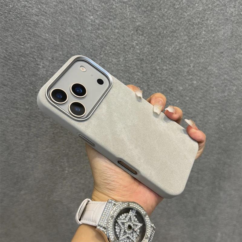 Business Commute Flannel Fabric Magnetic Charging Hard Case For IPhone 17Pro Max Air 16 15 13 14 12 Alloy Button Anti-drop Cover