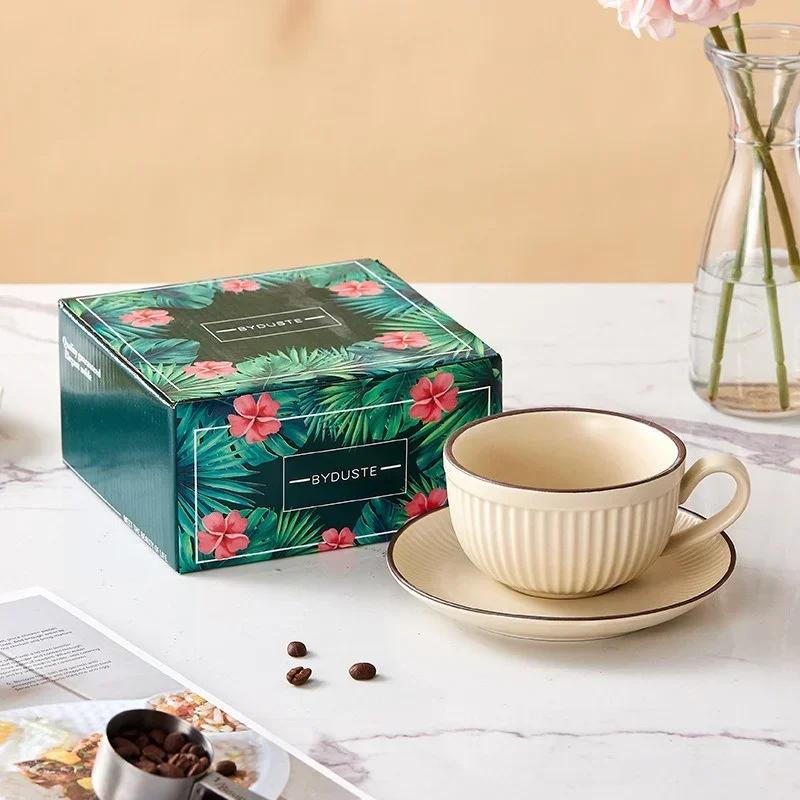 European Luxury Ceramic Coffee Cup and Saucer Retro Style Latte Espresso Mug Home Office Afternoon Tea Cup Set Gifts Coffe Cups