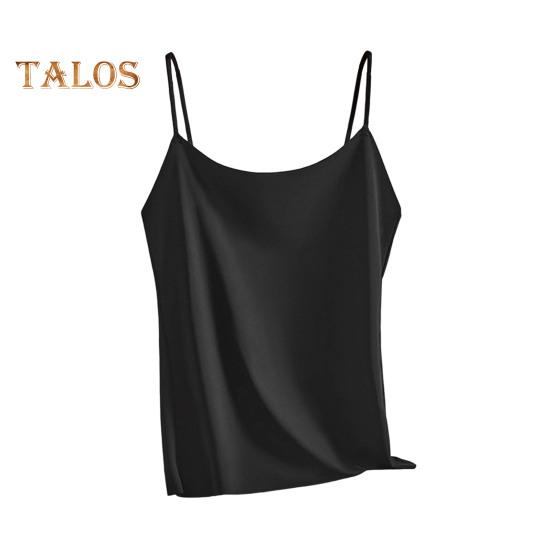 Dámský top tílko z umělého hedvábí Ledové hedvábí Saténové tílko Špagetová ramínka Bez rukávů Cami top Kulatý výstřih Hedvábná Letní základní halenka
