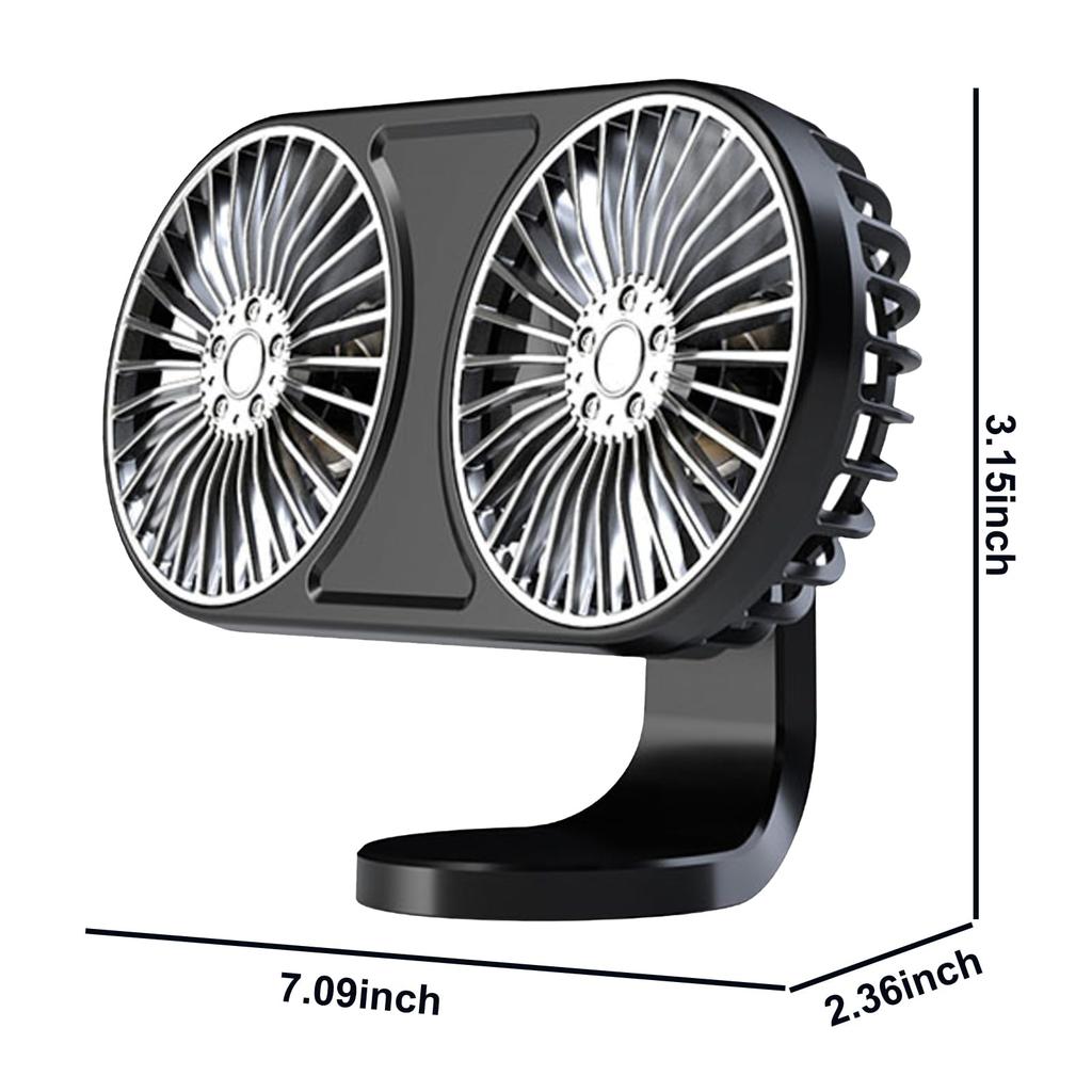 HUAJUN Ventilátor do auta, Dvouhlavý ventilátor, Do auta, Vysoký průtok vzduchu, Otáčení o 360 stupňů, 3 úrovně